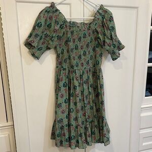 Mille Green Smocked Mini Dress with Puff Sleeves